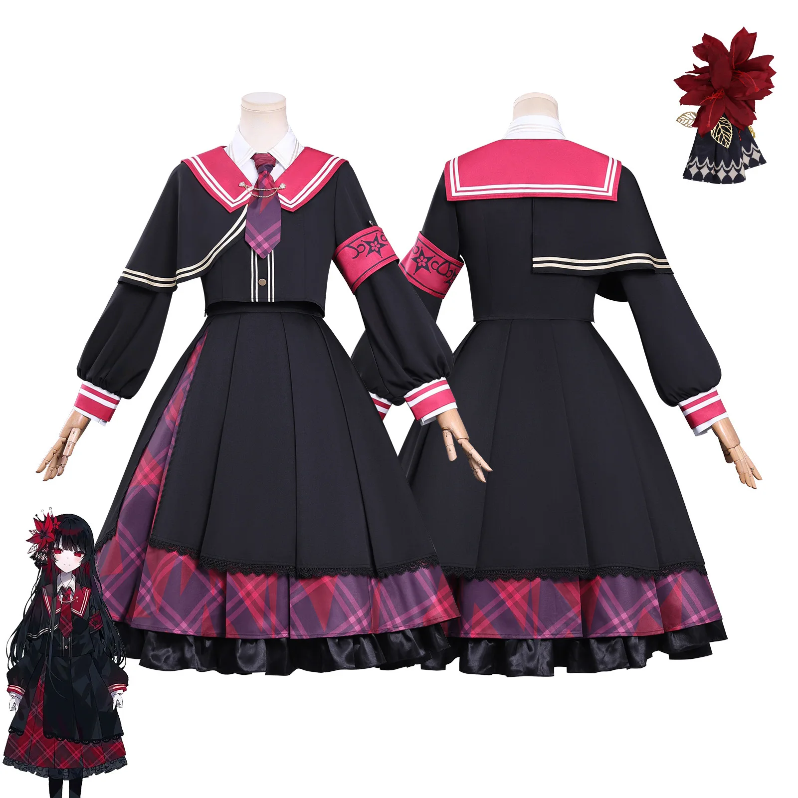 

Halloween Nikaidou Hiro Cosplay Mahou Shoujo No Majo Saiban Anime Game Goth Lolita JK School Uniform Red Dress Long