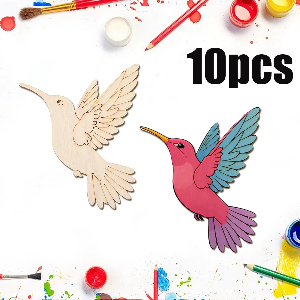 10 piezas de recortes de animales y pájaros de madera sin terminar, set de manualidades de madera para adornos colgantes, arte DIY, pintura, decoración para el hogar y fiestas