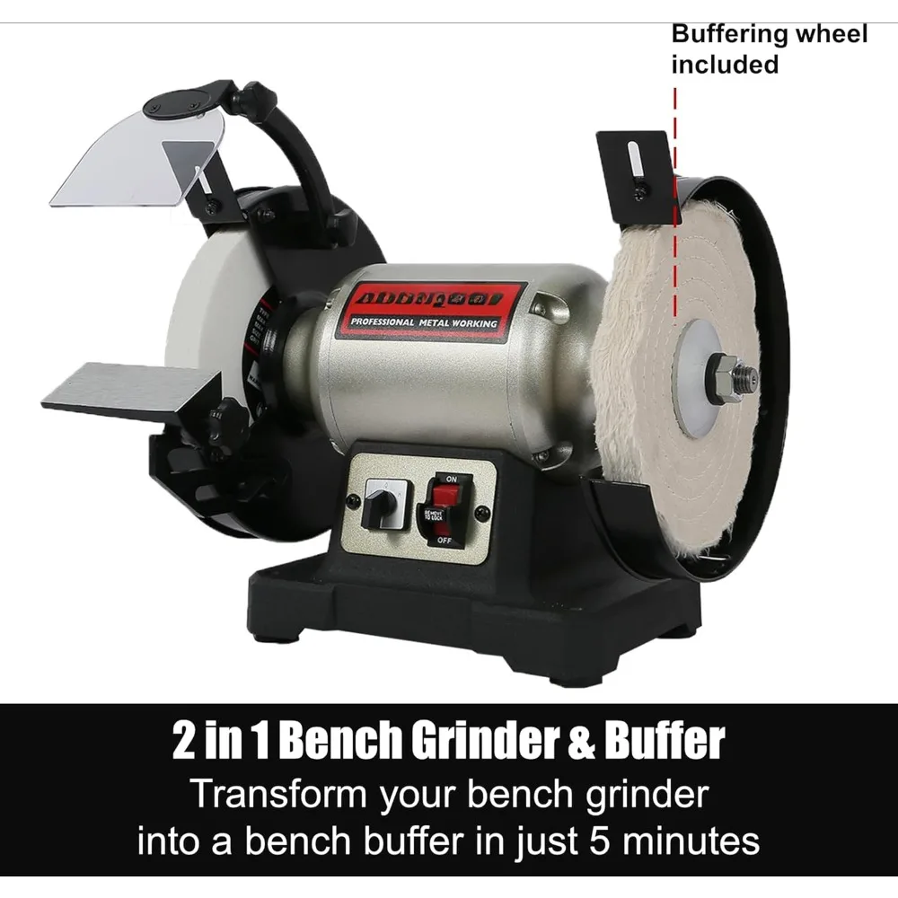 8 inch Dual Speed Bench Grinder & Buffer, Professional Low High Speed Bench Grinder Buffer with Cast Iron Base