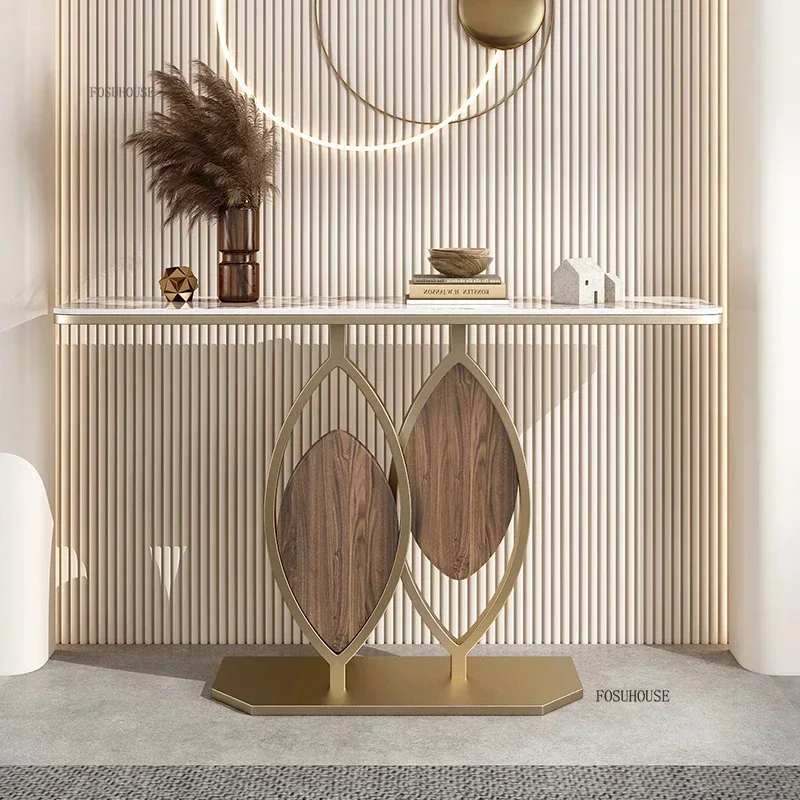 

European Luxury Rock Board Console Tables Home Hallway Entrance Table for Living Room Furniture Wall Semi-circular Porch Cabinet
