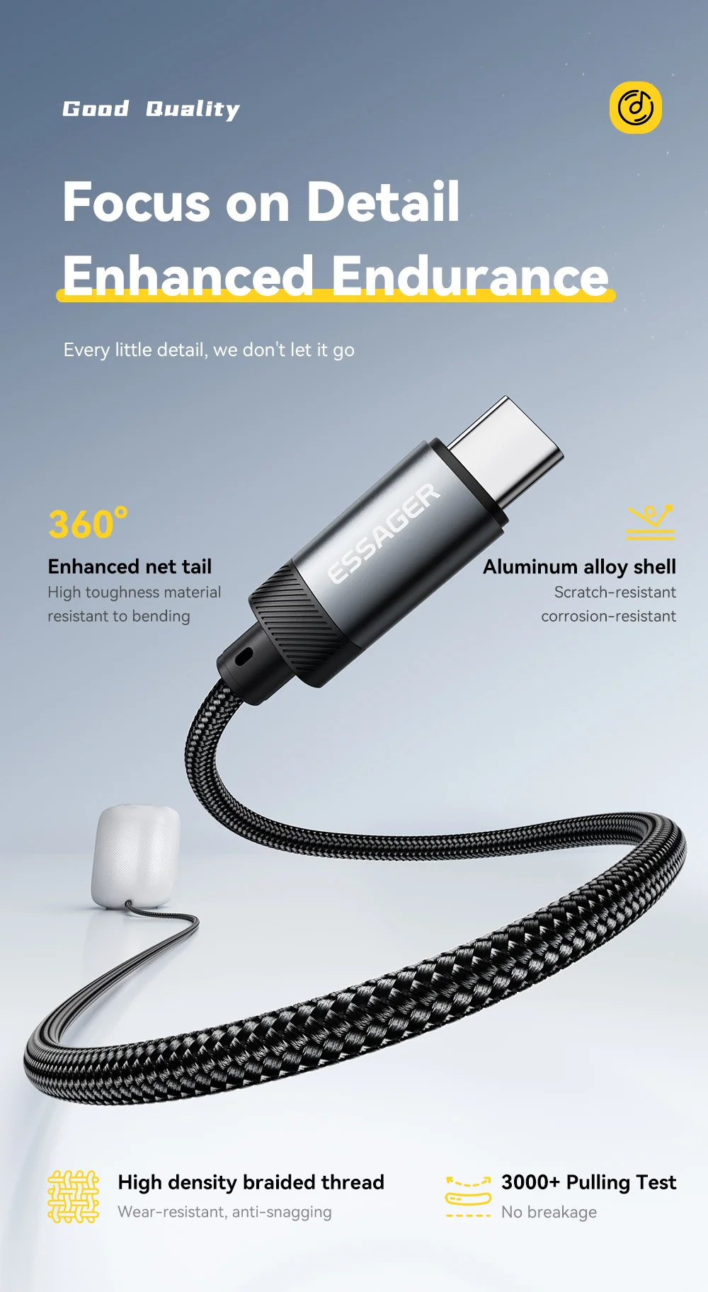 Essager Type C/USB-A/Lightning To 3.5mm Jack AUX Cable Audio Adapter for Phone Headphones Car HIFI Stereo Sound Audio Connector
