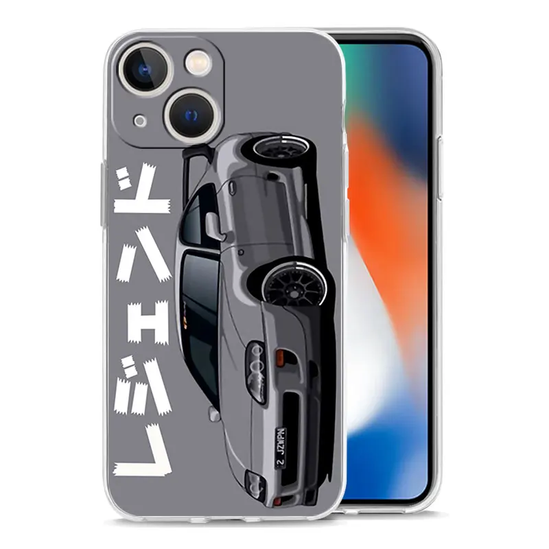 Luxury Phone Case For iPhone 15 14 13 12 11 Pro Max XS X XR 7 8 Plus Soft Clear Shockproof Cover JDM Tokyo Drift Sports Car