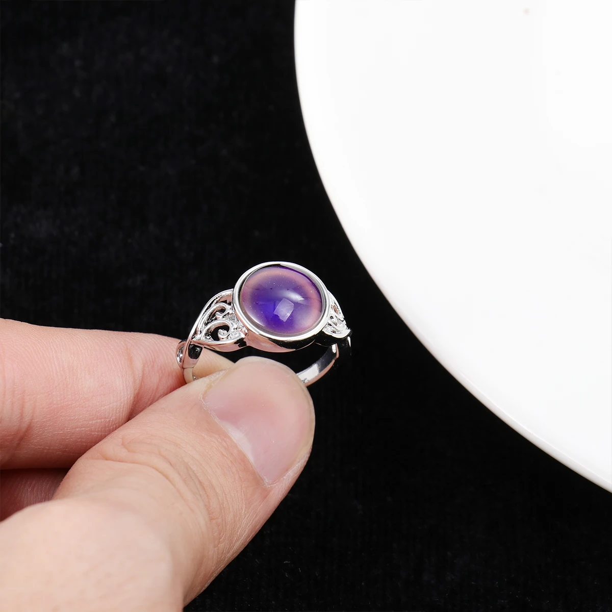 

Vintage Style Ring Temperature Sensing The Discoloration Crystal Sterling Silver Rings Finger Jewelry Miss