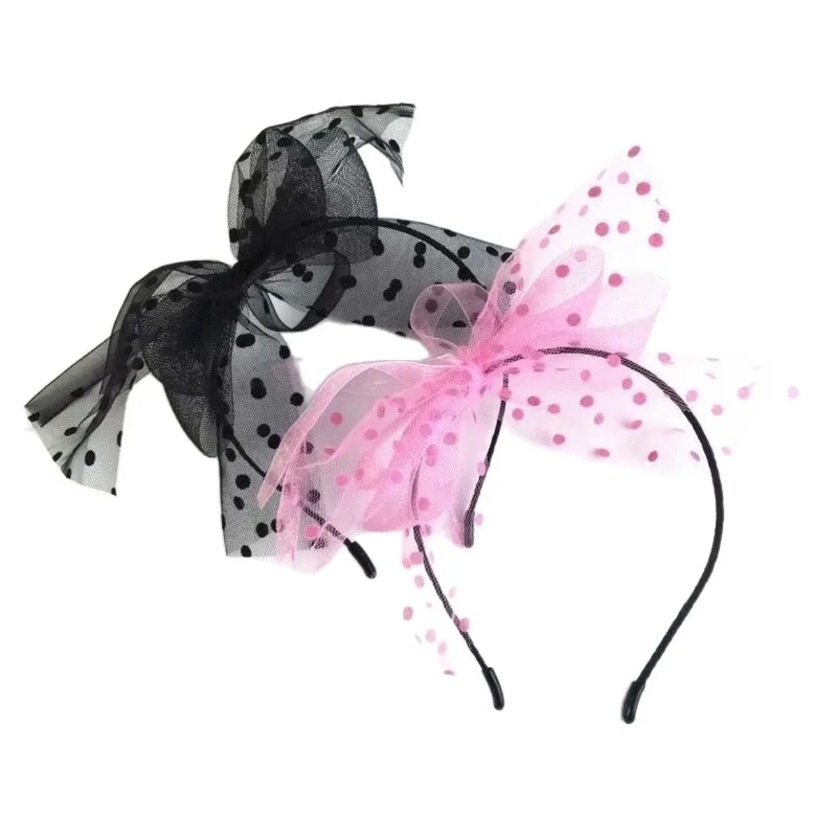 

Европейско-американская кружевная многослойная сетчатая повязка на голову с бантом в горошек | Винтажный обруч для волос для вечеринок и выпускных вечеров