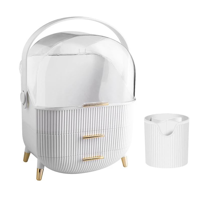 Makeup Storage Box, Skin Care Storage Box With Brush Holder, Makeup Storage Box With Drawer