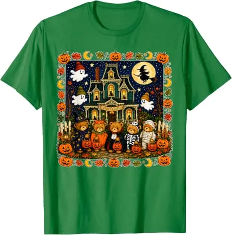 Lustiges Bären-T-Shirt mit Geisterhaus-Grafik, Y2k Horror Mummy Ghost Trick-or-Treat, It's A Scream Dare You Visit Halloween-Kostüm – Detail 11
