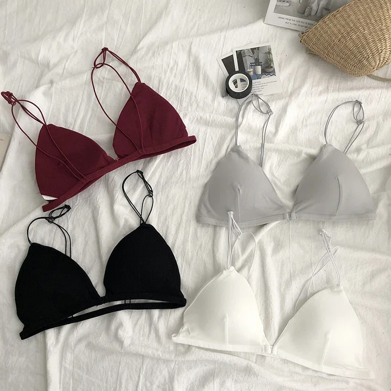 Dámské podprsenky francouzského stylu, sexy tenký pás, bralette dívky, trojúhelníkový košíček, spodní prádlo, podprsenky hluboké V, bezdrátové, měkké, bezešvé - náhled 2