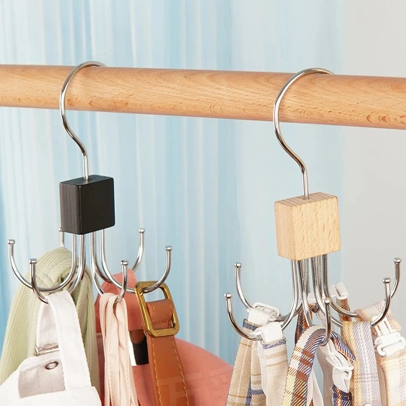 

Rotating Wooden Metal Belt Hanger Multi-Functional Closet Organizer for Belts Bras Ties and Scarves with Stainless Steel Hooks