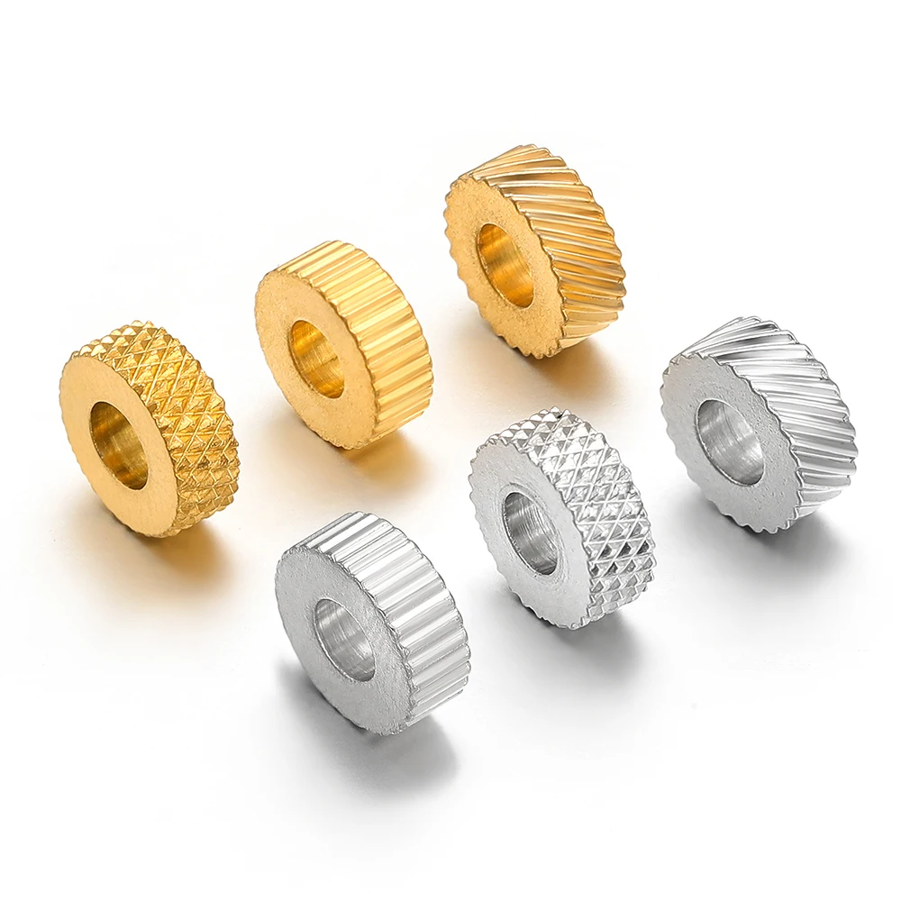 20 Stück Edelstahl-Abstandsperlen mit Goldtextur, flache lose Perlen für DIY-Armbänder, Halsketten, Schmuckherstellung, 4/5/6/8mm – Detail 5