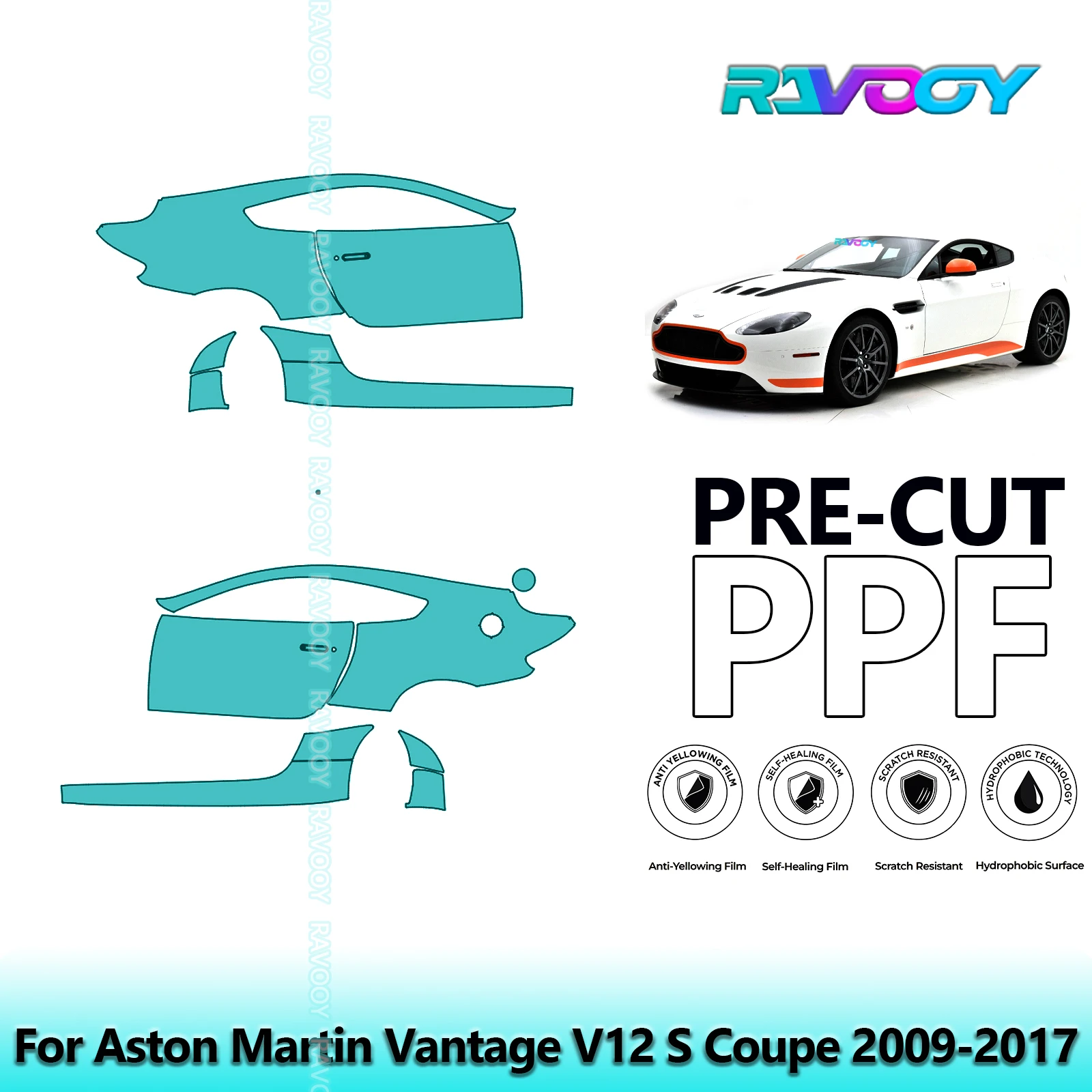 

For Aston Martin Vantage V12 S Coupe 2009-2017 8.5mil Pre-Cut PPF Door & A/B Pillar Kit TPU Paint Protection Film Set