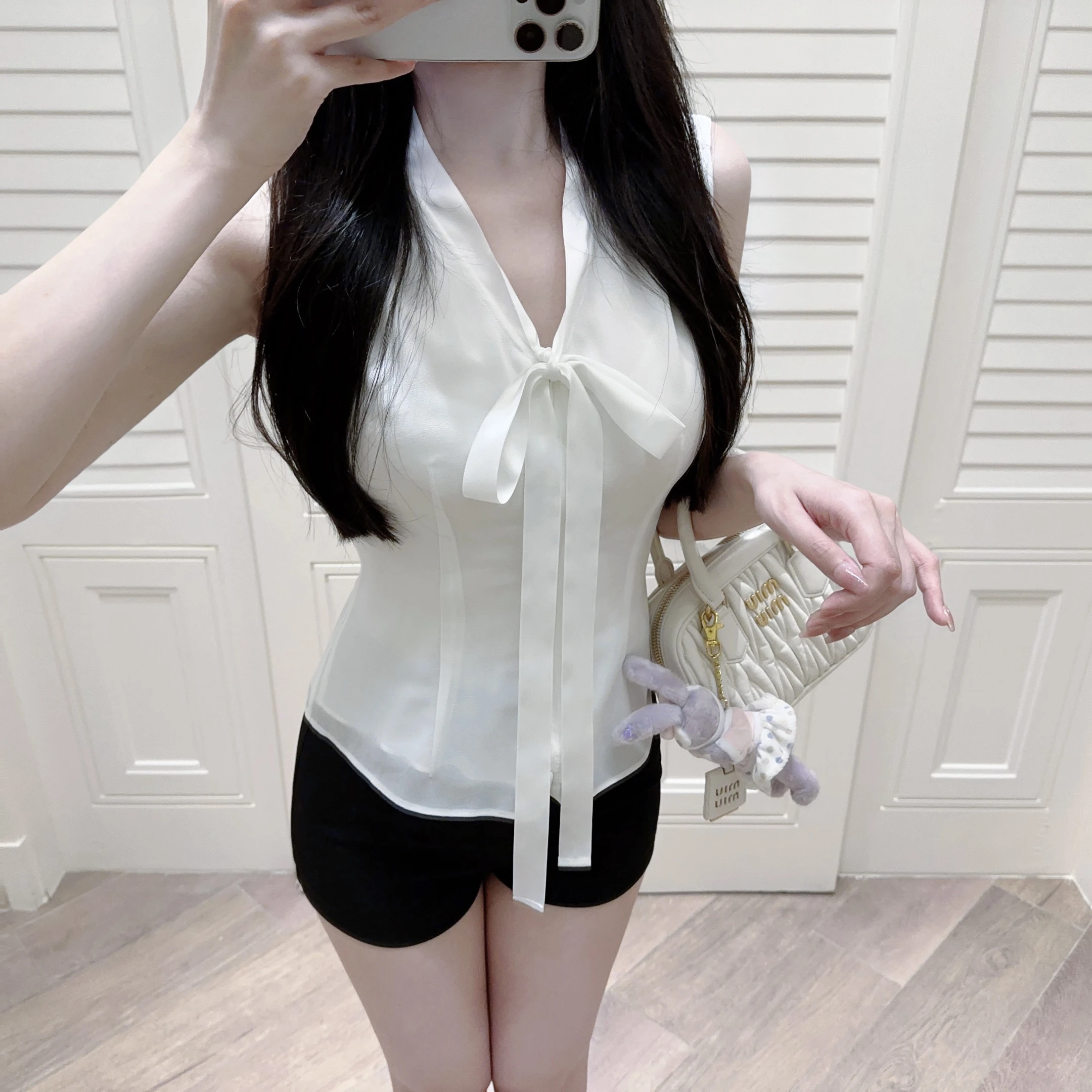 

Шифоновая блузка SuperPraise Wang Liu Xian с V-образным вырезом, завязками на талии и узлом, приталенного кроя, для офиса и повседневной носки