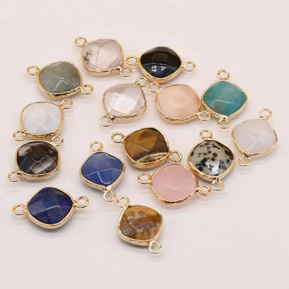3pc Natural Stone Connectors Rhombus Shape Faceted Reiki Crystal Agate Stone for Jewelry Making Supplies DIY Necklace Bracelet