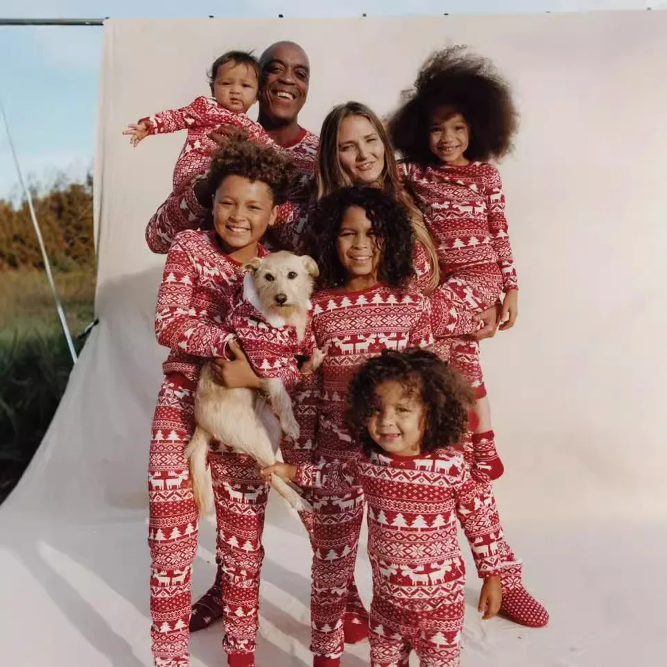 

Red Grandpa Grandma Dad Mom Daughter Son Pajamas Set for Christmas Family Matching Clothes Outfits Baby Romper Adult Kids Suit