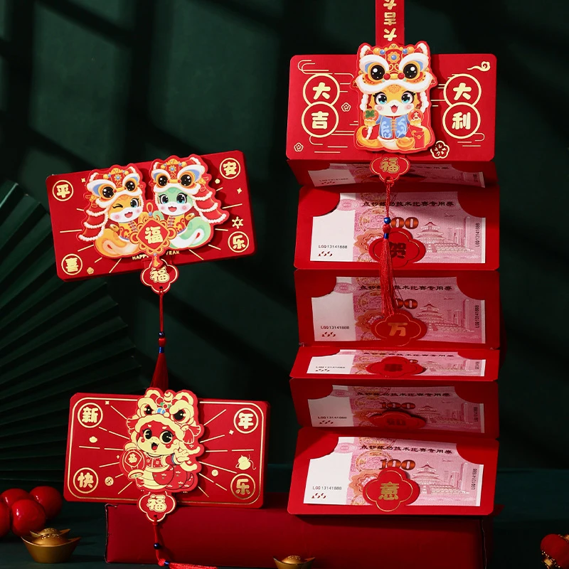 Cartoon Chinese New Year Thickened Folding Red Envelopes Snake Year Lucky Money Pockets Chinese Traditional Lucky Red Bags Gifts