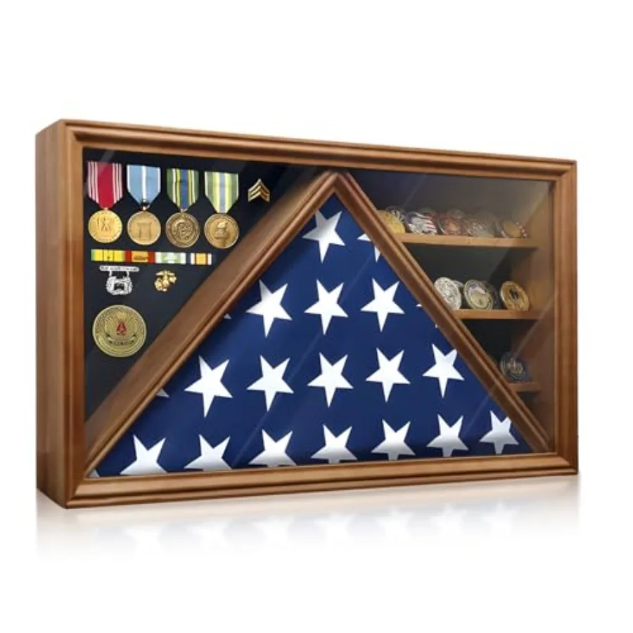 

Large Military Shadow Box Display Case with HD Tempered Glass - Triangular Flag Case Fits 9.5'x5' American Burial Flag Removabl