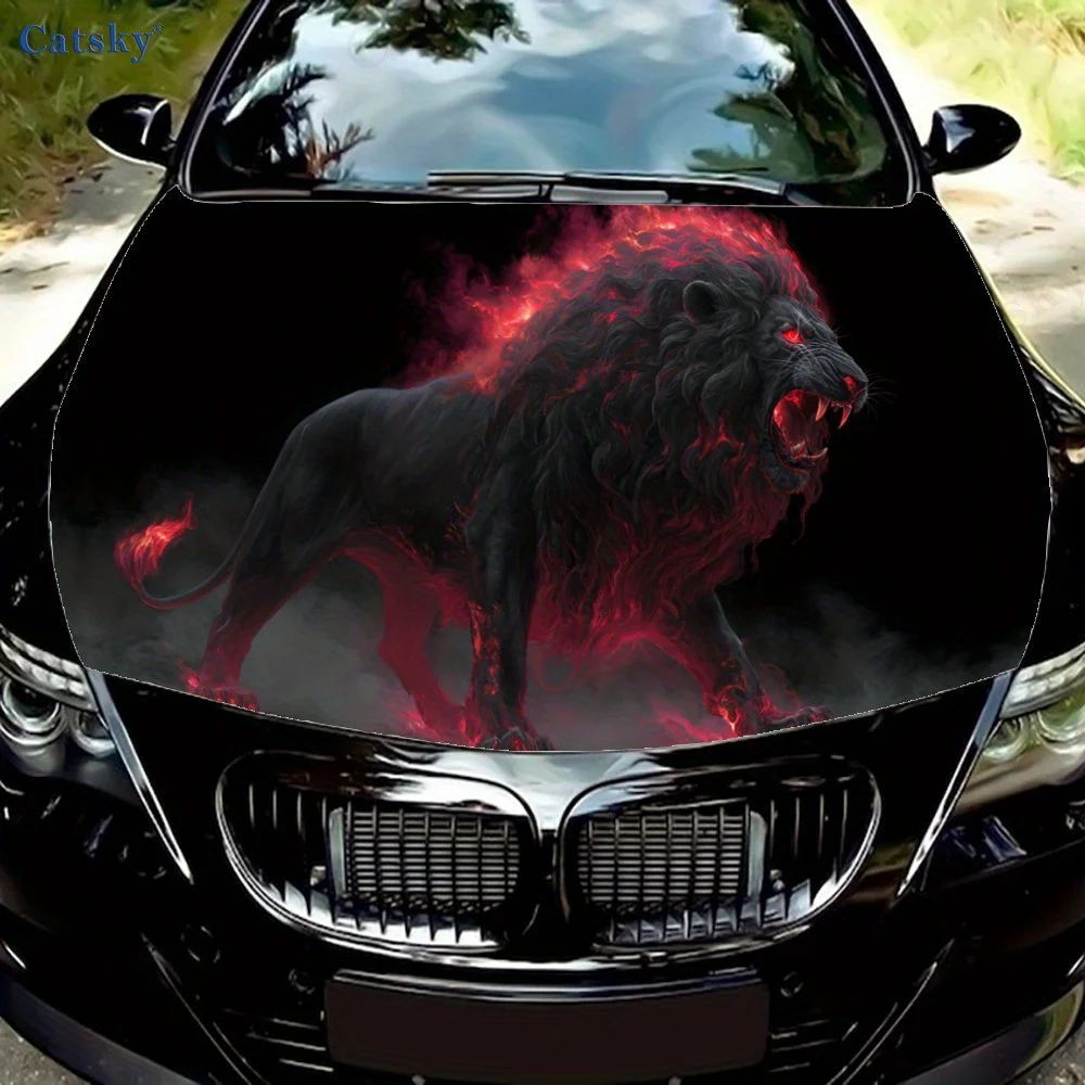 

Fiery Lion Car Vinyl Wrap, PVC Waterproof Car Hood Sticker, Self-Adhesive Scratch-Resistant Stickers for Engine Cover, Car Decor
