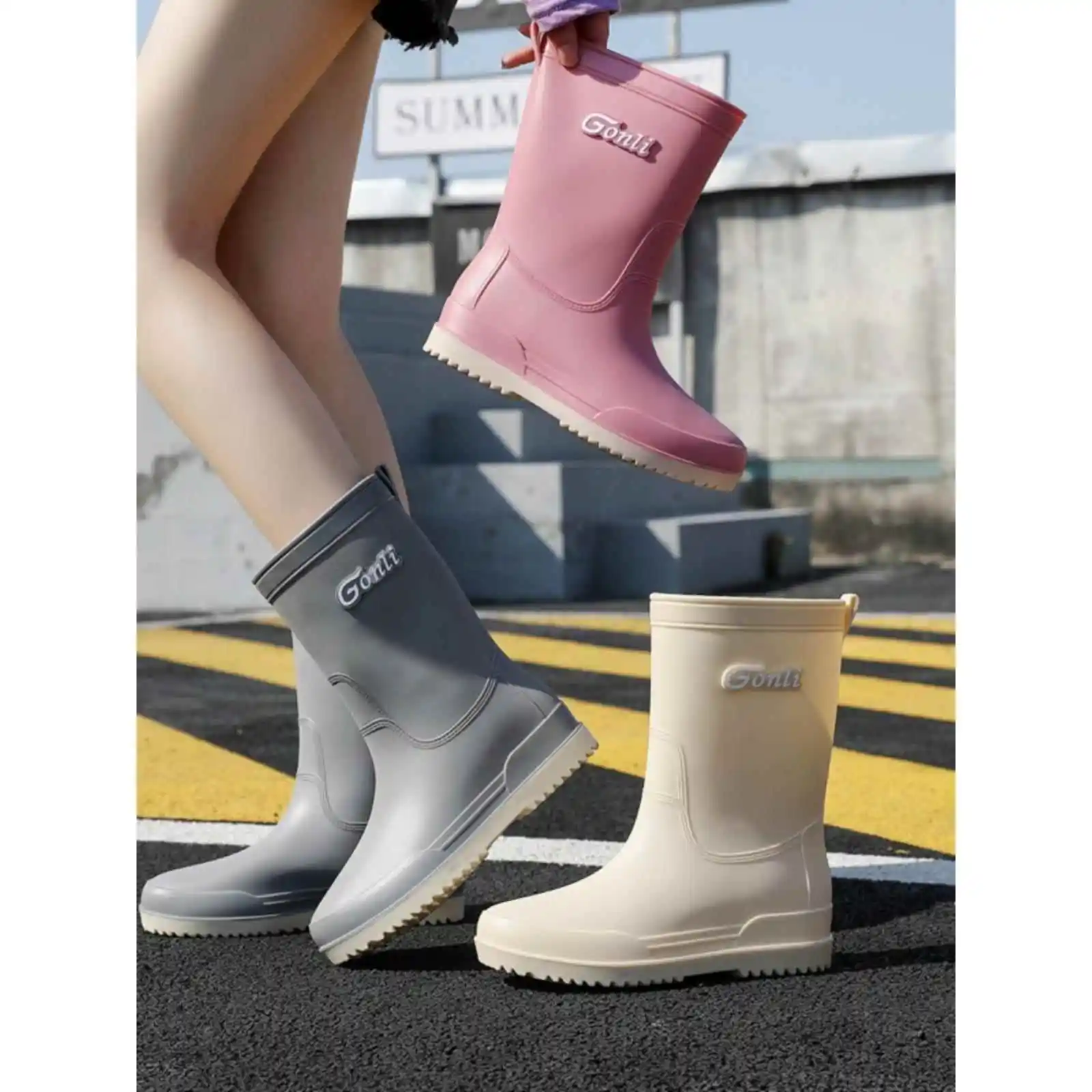 

Sli High-Tube Rain Boots Women's Adult Faion Kitchen Non-Slip Work Rubber Boots Fly Blue Valley Brand Winter Season