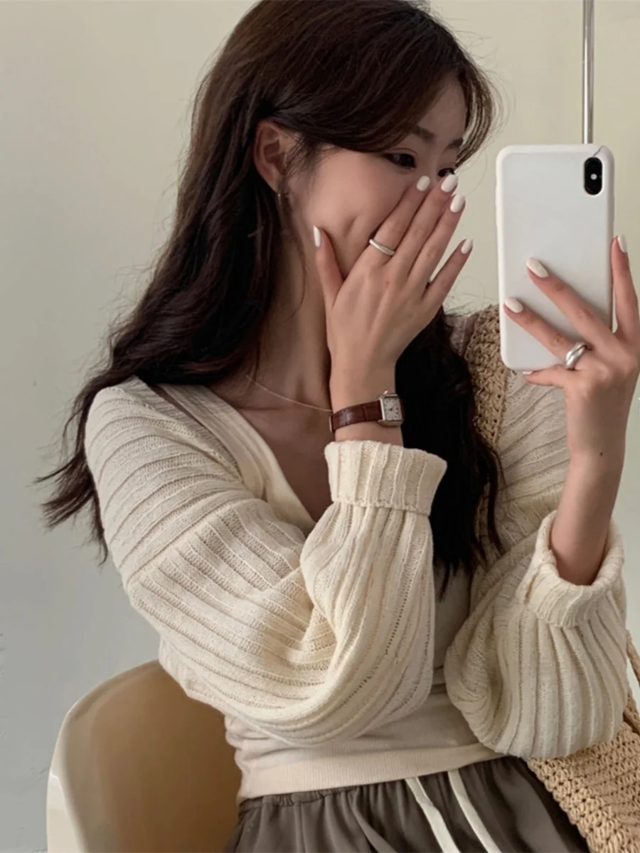 

Ele Slimming Knitted awl Cardigan Pure Color Tie Design Versatile Commute Sle Long Sve Regular Length Organic Cotton