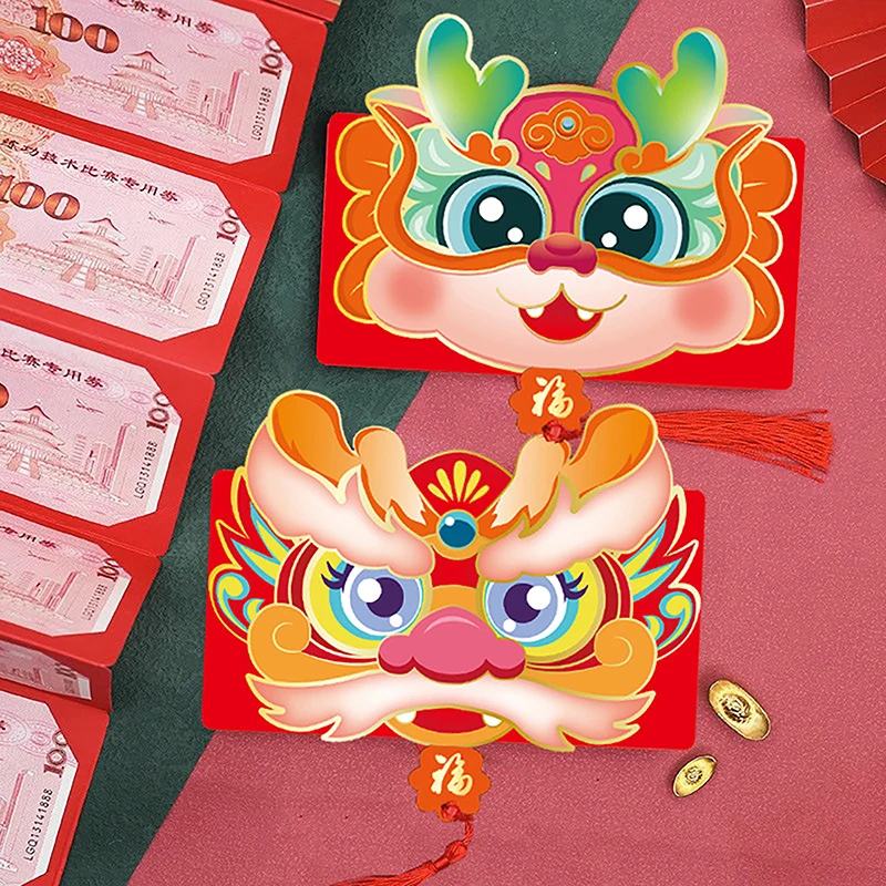 1Pc 2024 Chinees Jaar Van De Draak Opvouwbare Rode Envelop 6-Sleuf Rode Envelop Gelukgeld Tas Rode Zakpapier Enveloppen