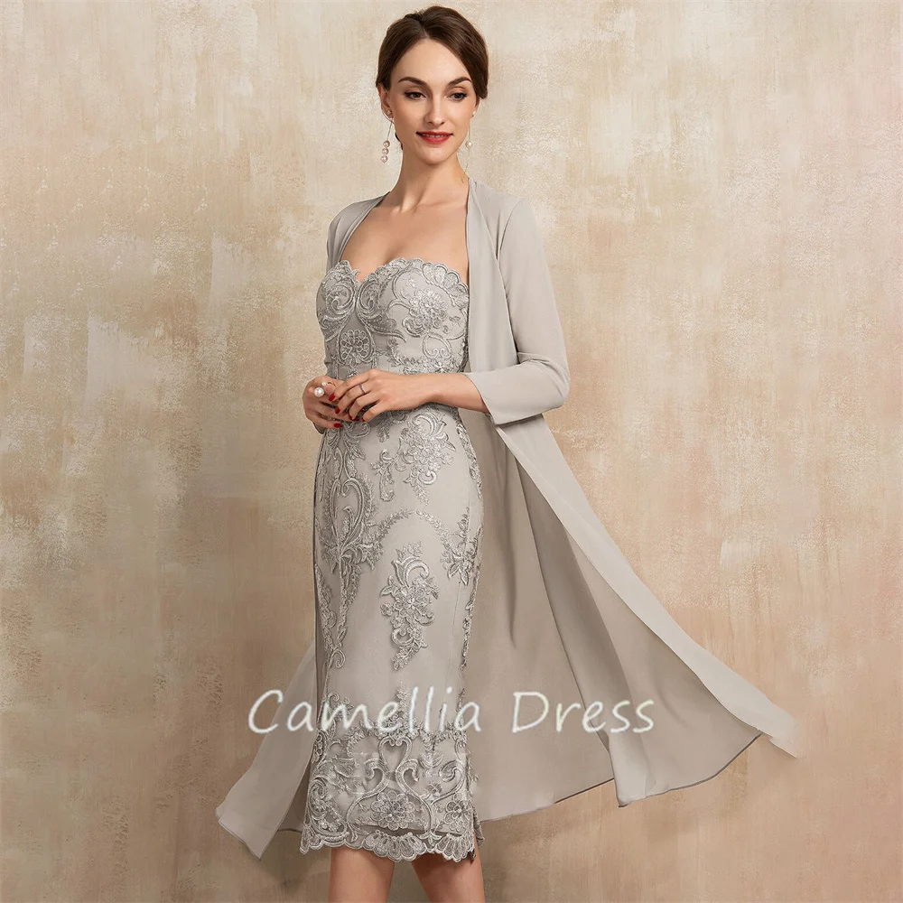 New Sweetheart Neck Mother Of The Bride Dress Sheath Knee-Length Lace Sequin Formal Dresses Vestidos Mae Da Noiva Casamentos