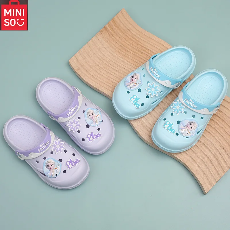 

MINISO Spring and summer children's sandals cartoon princess Frozen Elsa print summer flip girl garden shoes children's beach