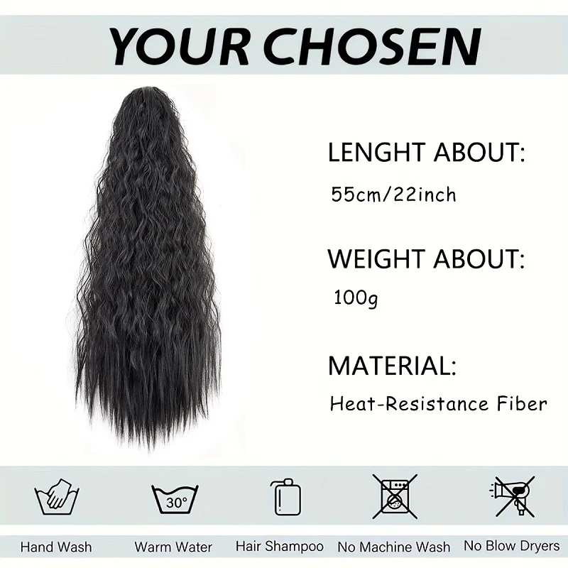 22 Polegada sintético longo kinky onda encaracolado cordão clipe em rabo de cavalo extensão do cabelo fibra alta temperatura peruca para mulher
