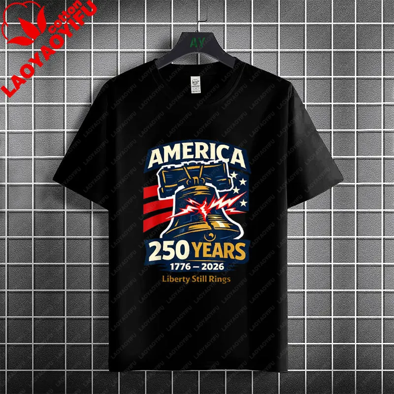 250 Years America 1776-2026 Statue of Liberty Graphic Tshirt for Men & Women 100% Cotton Short Sleeve Round Neck Casual Tshirt