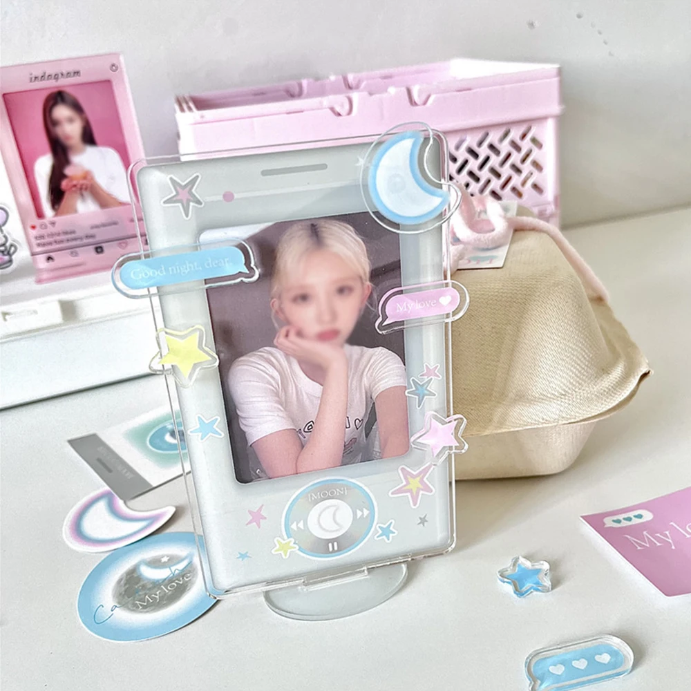 INS 3 inch Photocard Holder Moon Star Idol Photo Card Frame Display Holder Star Chasing Photos Protective Case Stationery