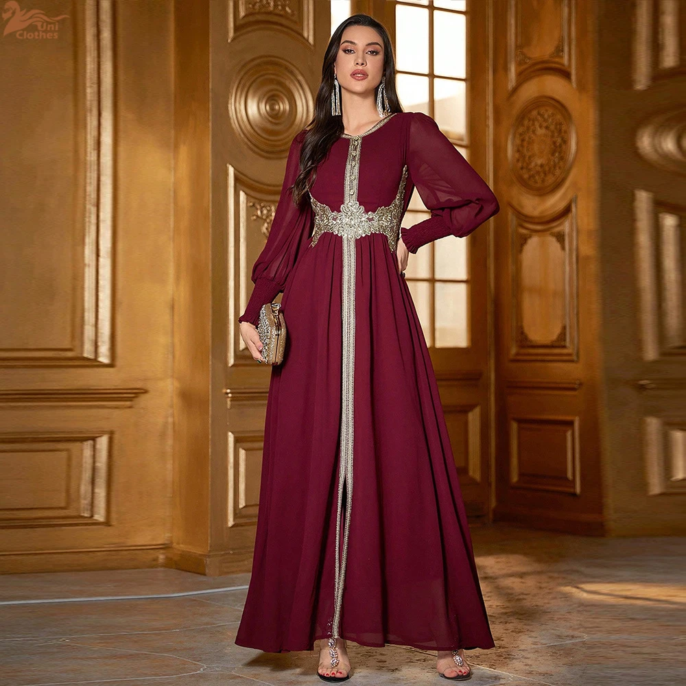 Eid Djellaba Abaya di Lusso per Le Donne Musulmane Dubai Maxi Vestito Split Hem Jalabiya Islam Abbigliamento Caftano Marocain Femme Abiti