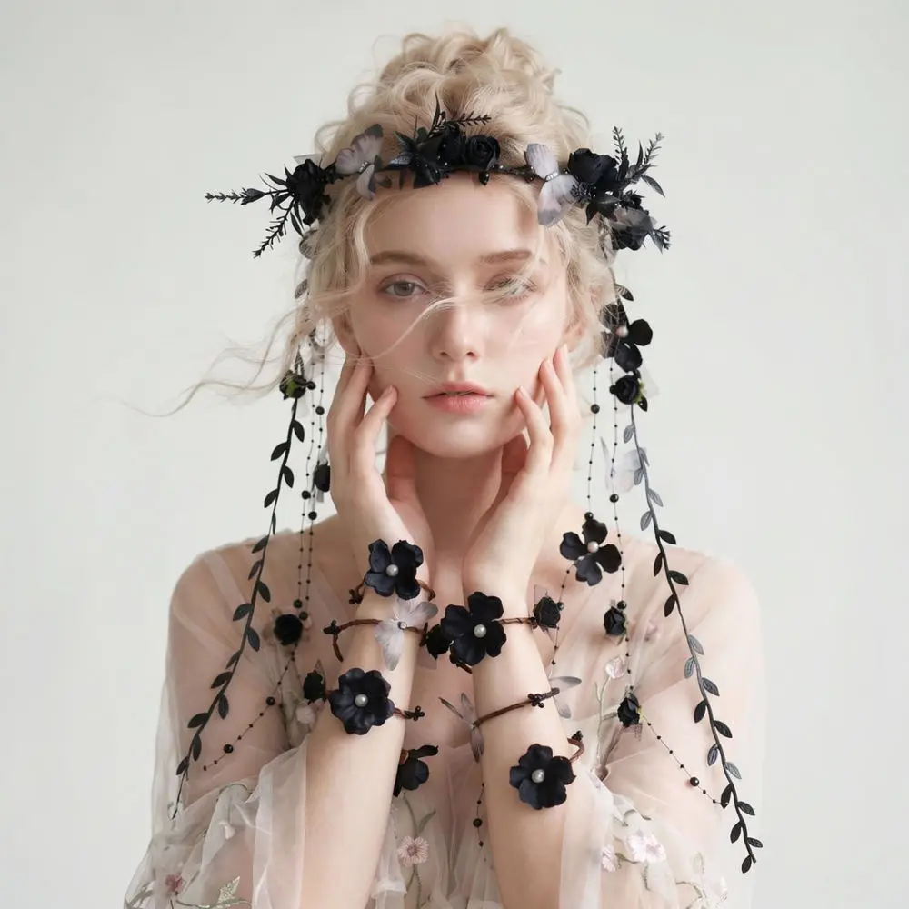 Halloween Halloween Gothic Wreath Bracelet Set Vine Artificial Flower Pearl Tassel Headpiece Dark Style Fashion Accessory For Party Events - Aliexpress Deal
