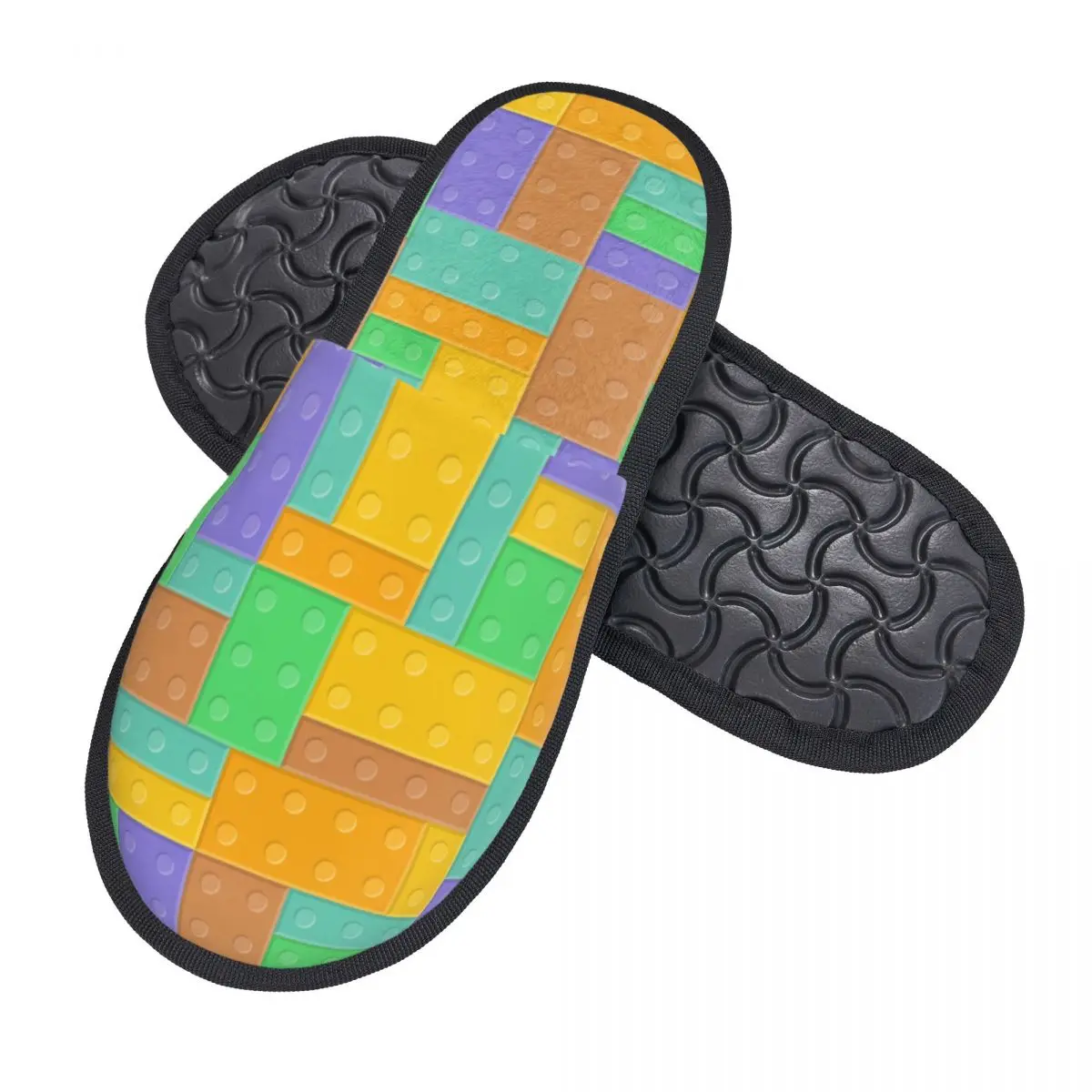 Custom Colorful Building Plastic Brick Toy Blocks Patterns Memory Foam Slippers Women Soft Warm House Slippers