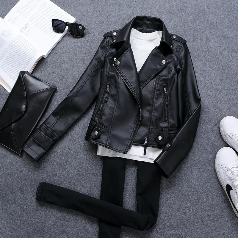 Korean Version of Slim PU Leather Jacket Women's  New Motorcycle Leather Short Coat