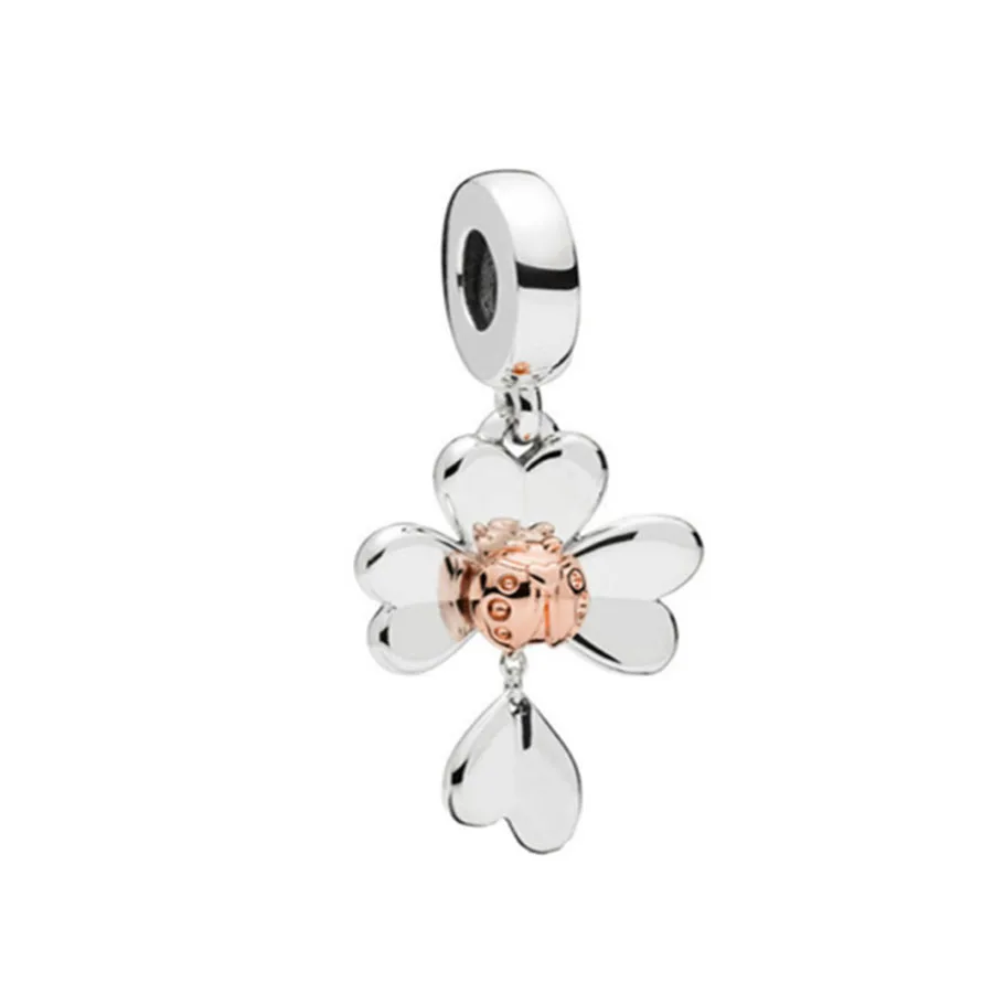 925 Sterling Silver plated Four -leaf grass star Fit Original Bracelet/Necklace Exquisite Charm DIY Beads