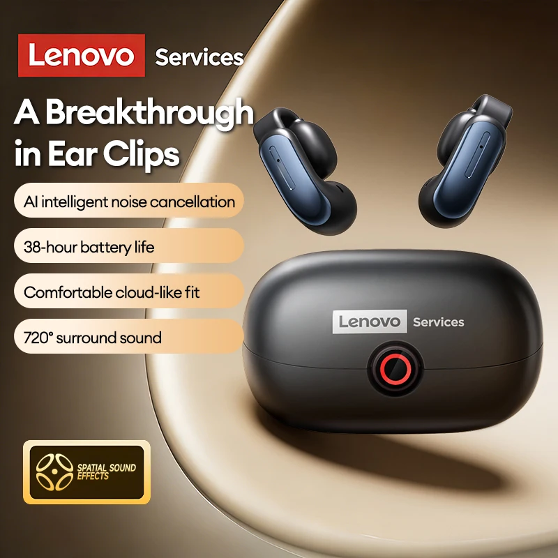 Nouveaux écouteurs à conduction osseuse Lenovo LES-108, écouteurs sans fil à clip ouvert, Bluetooth 6.0, écouteurs de sport avec micro, étanches