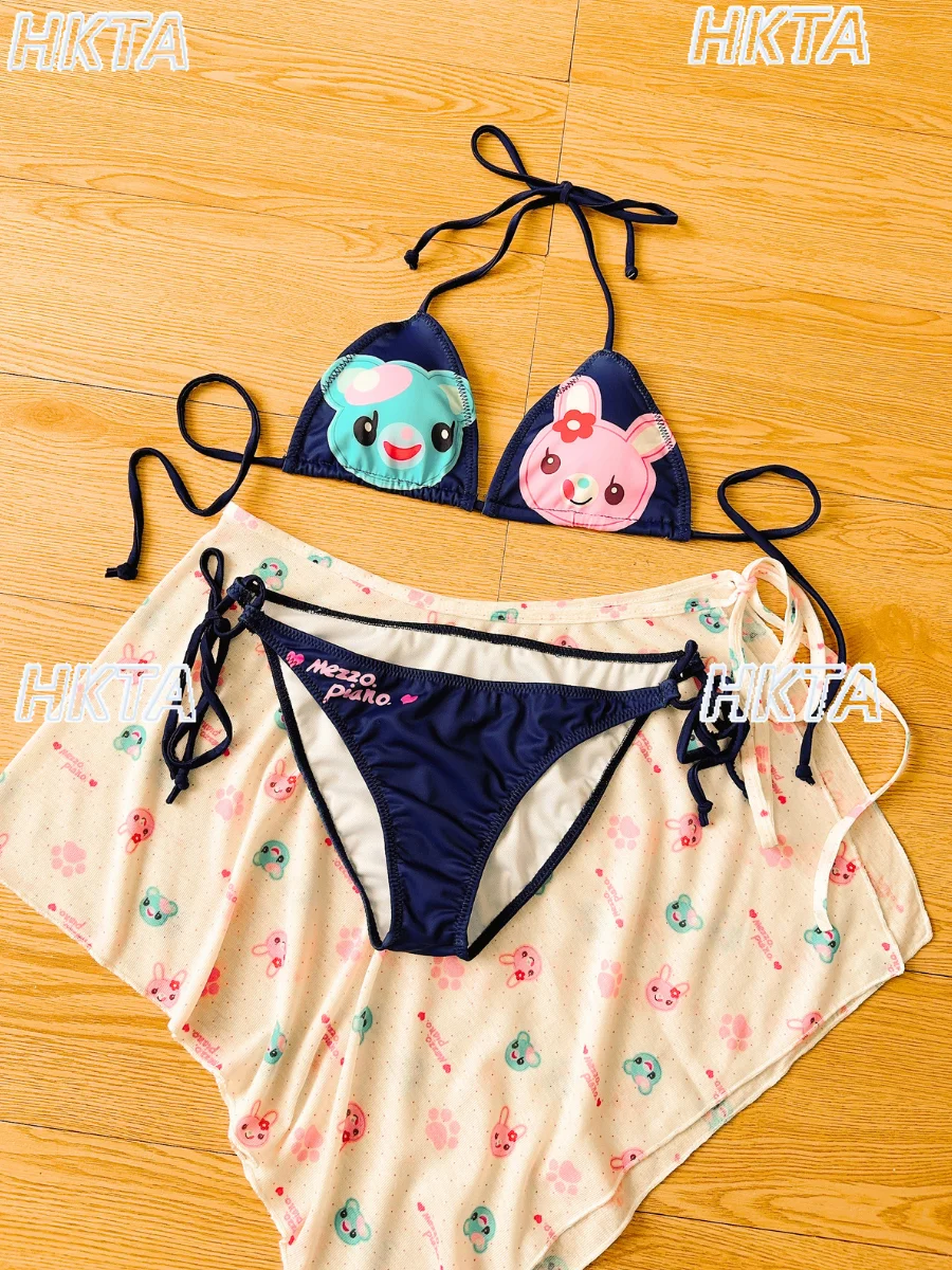 Japanese Two Dimensional Cute Cartoon Letter Print Neck V Neck Bikini Summer Vacation Strap Sexy Swimsuit Two Piece Suits Women