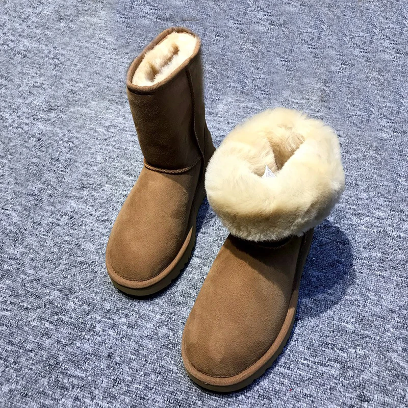 

Зимние теплые и удобные универсальные базовые модели, классические короткие женские зимние ботинки из натуральной кожи с плоской подошвой и мехом
