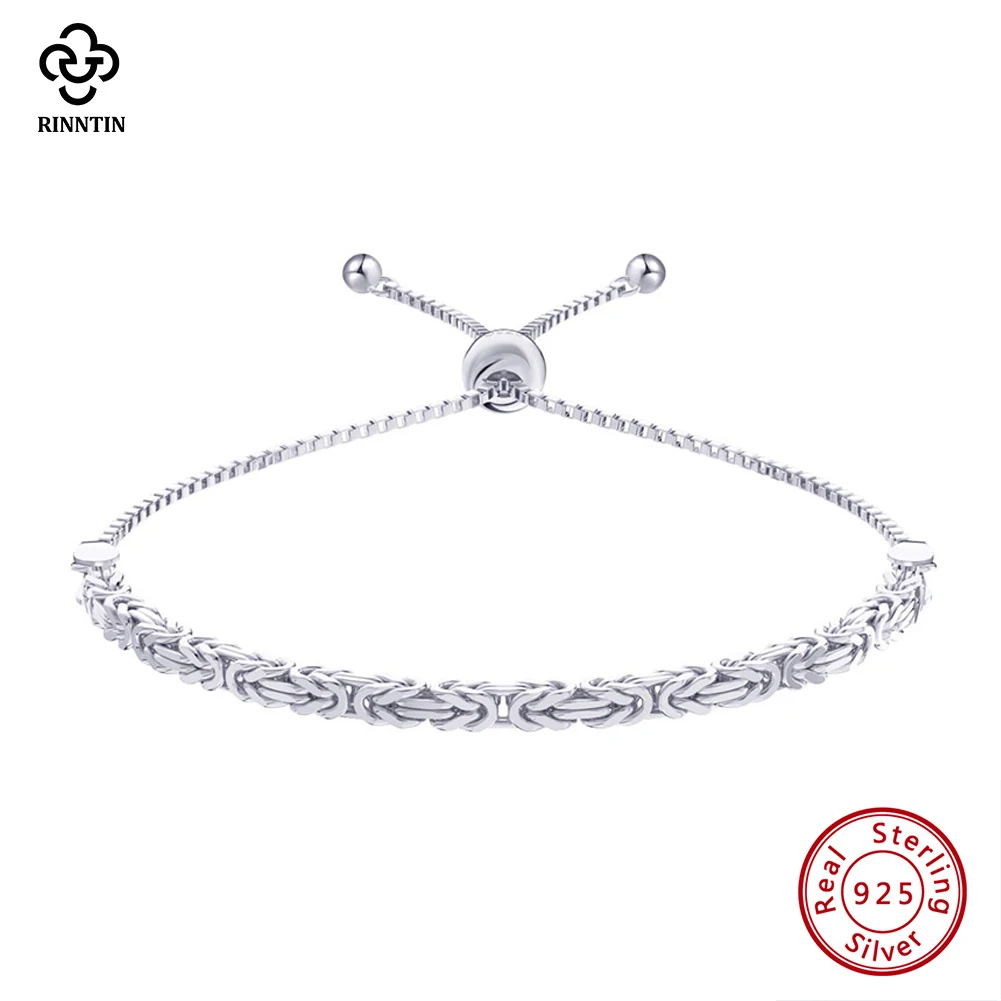 

Rinntin 925 Sterling Silver Handmade Italian Flat Byzantine Bracelet for Women Adjustable Link Chain Bracelet Jewelry SB176