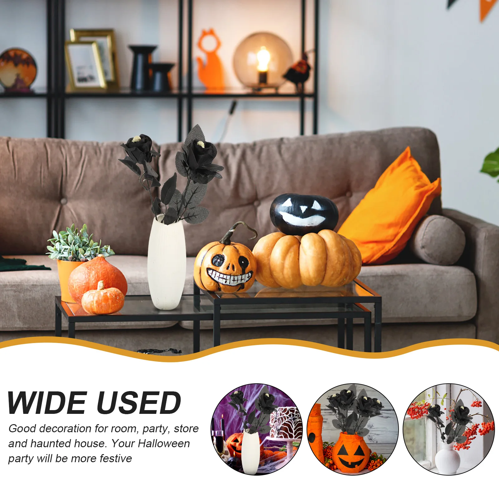 

Artificial Skull Decor Faux Yellow Plastic Halloween Artificial Rose Adornment Party Flower Prop Polyester Horror Theme