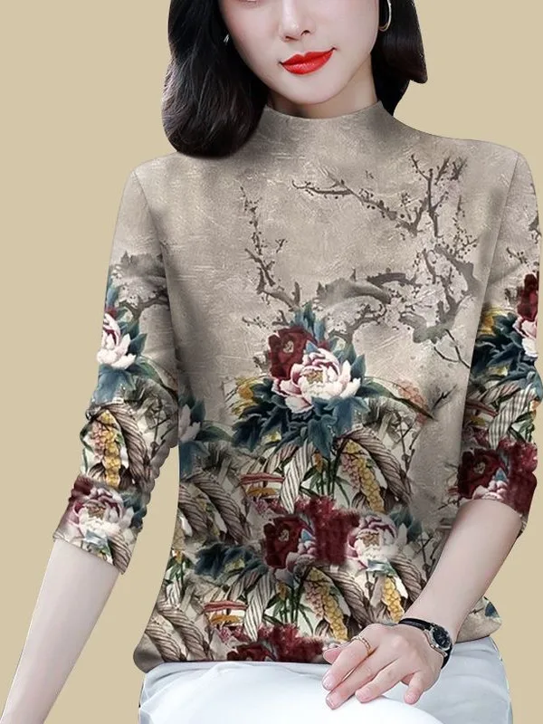 

Утепленный флисовый лонгслив с принтом для мам, повседневный свободный крой, из полиэфирного волокна, теплый, модный топ для зимы и весны