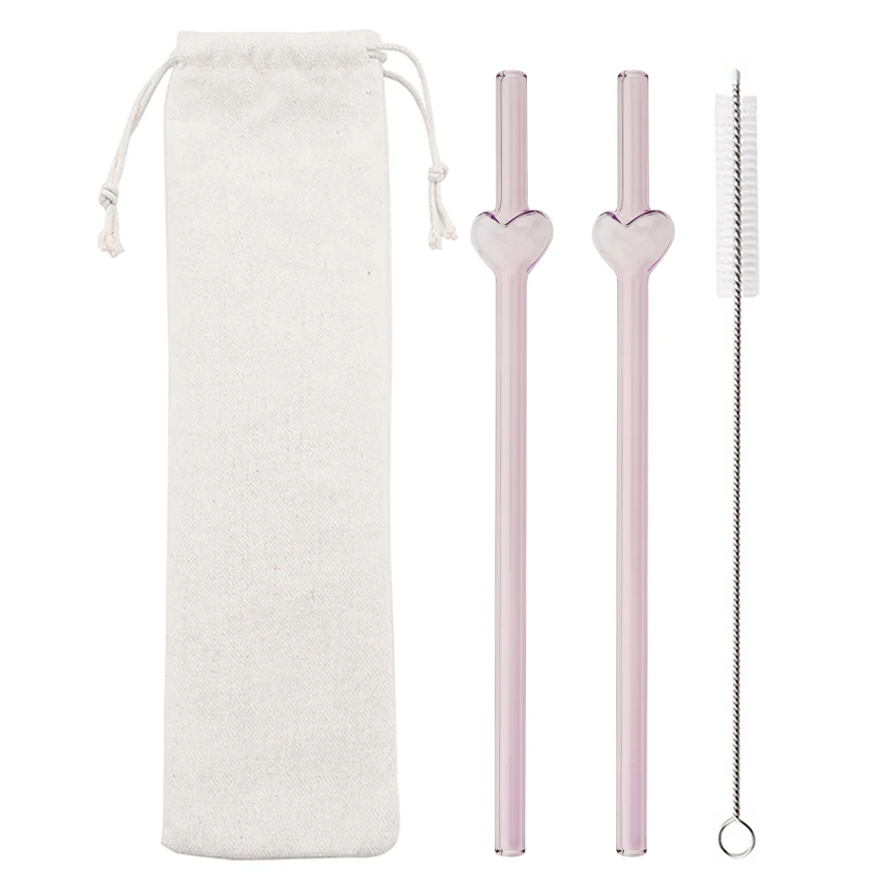 

4 шт. многоразовые стеклянные соломинки 200*8 мм, стеклянная соломинка с милым сердечком и чистящей щеткой для кофе, смузи, замороженные напитки, чайный сок
