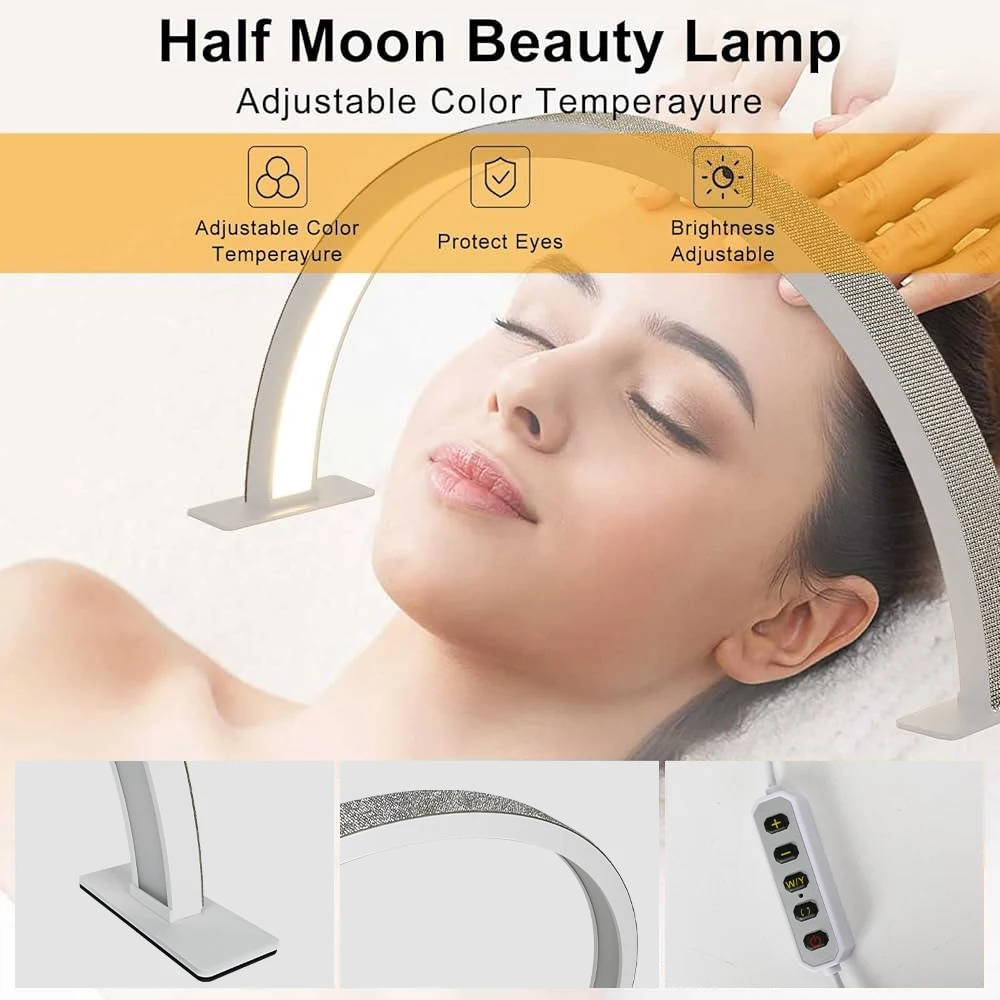 21.6/28 inch Half Moon Light Nail Lamp for Desk Lash Light Led Nail Tech Desk Lamp for Lash Eyelash Extension Tattoo Eyebrows