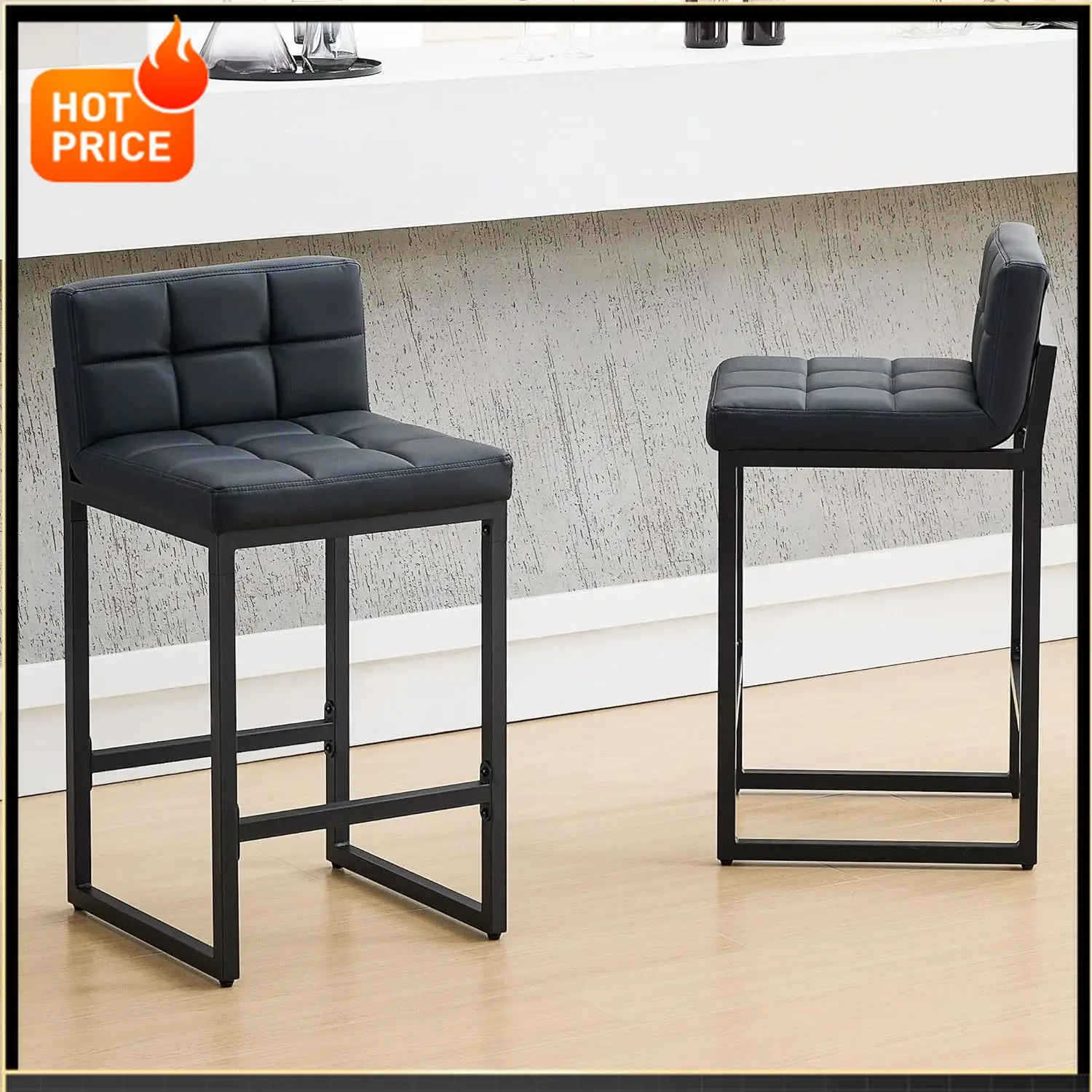 

Бестселлер: Комплект из 2 барных стульев для высоких столиков, современные стулья из искусственной кожи с низкой спинкой и подставкой для ног, с обивкой.