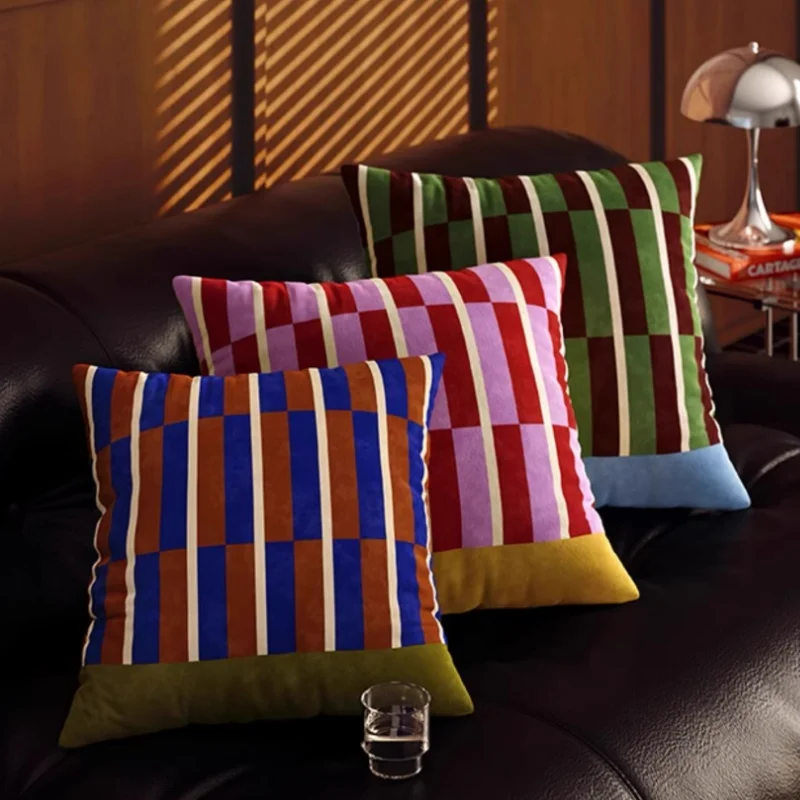 Retro Piano Stripe Pillows Brown Dopamine Cushion Case Luxury Velvet Decorative Pillow Cover For Sofa 30x70CM Bed Decoration
