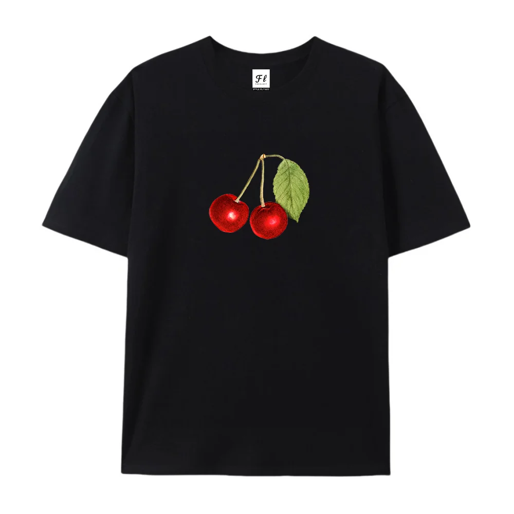 Vintage Cherry Fruit Graphic T‑Shirt Retro Botanical Plant Print Crew Neck Cotton Casual Short Sleeve Aesthetic Daily Streetwear