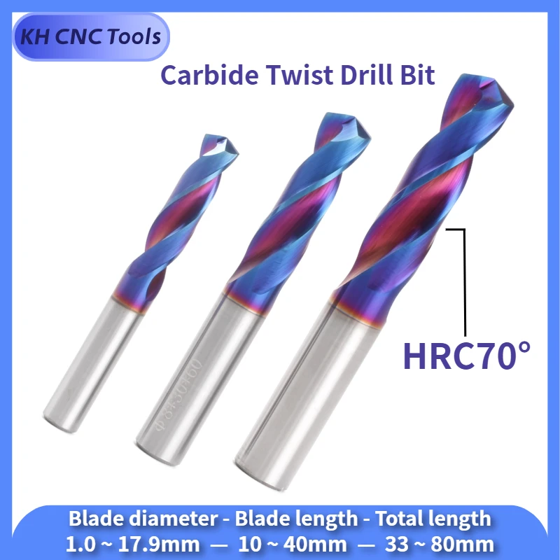 

KH CNC HRC70 Solid Carbide Twist Drill Bit Blue Coated 1mm-17.9mm CNC NC machinery Tool Hard Metal Steel Drilling 1PCS