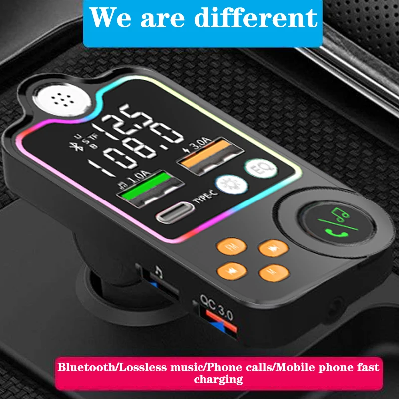 Bluetooth 5.0 Car FM Transmitter Dual USB Car Charger PD Type-C Fast Charging Wireless Handsfree Call Audio Receiver MP3 Player