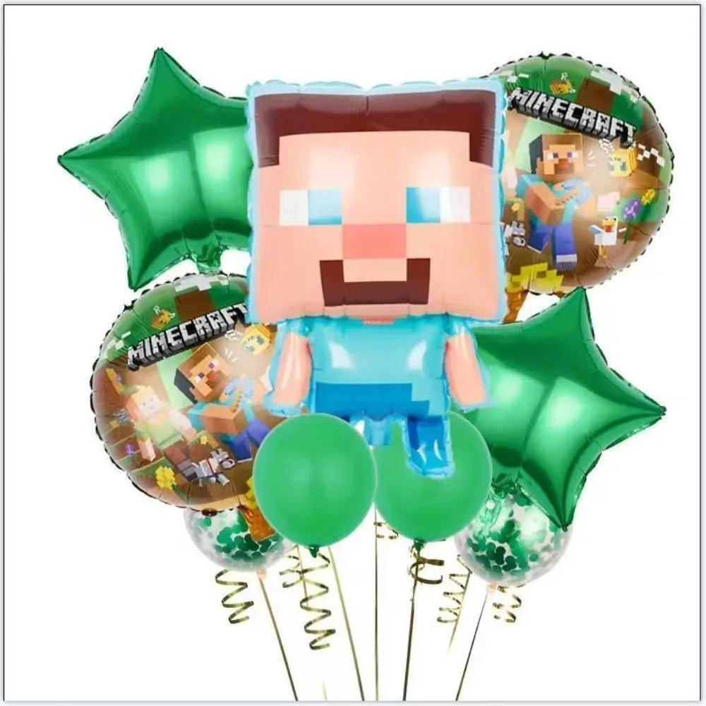 Minecrafte Pixel Balloon Cake Toppers Anime Game Theme Balloons for Birthday Party MC Decoration Aluminum Film Balloon Set Decor