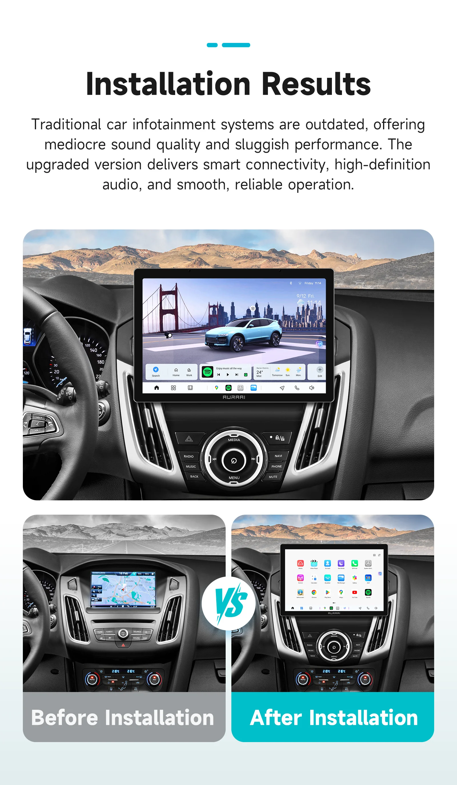 AURAAI Android Intelligentes Autobildschirm-System für Ford Focus 3 Mk3 2011 - 2017 4G WiFi Bluetooth GPS-Navigation Auto CarPlay KI-Sprachsteuerung ADAS Optional – Detail 3