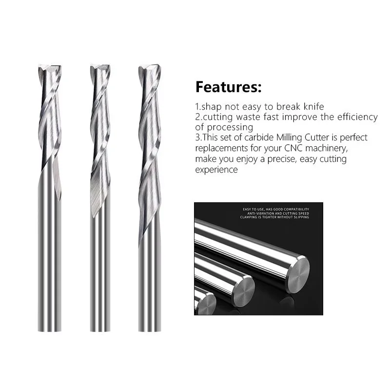 3.175/4/6mm frez spiralny z chwytem 2-ostrzowy frez płaski frez trzpieniowy frezy CNC narzędzia do frezowania węglików spiekanych do obróbki drewna