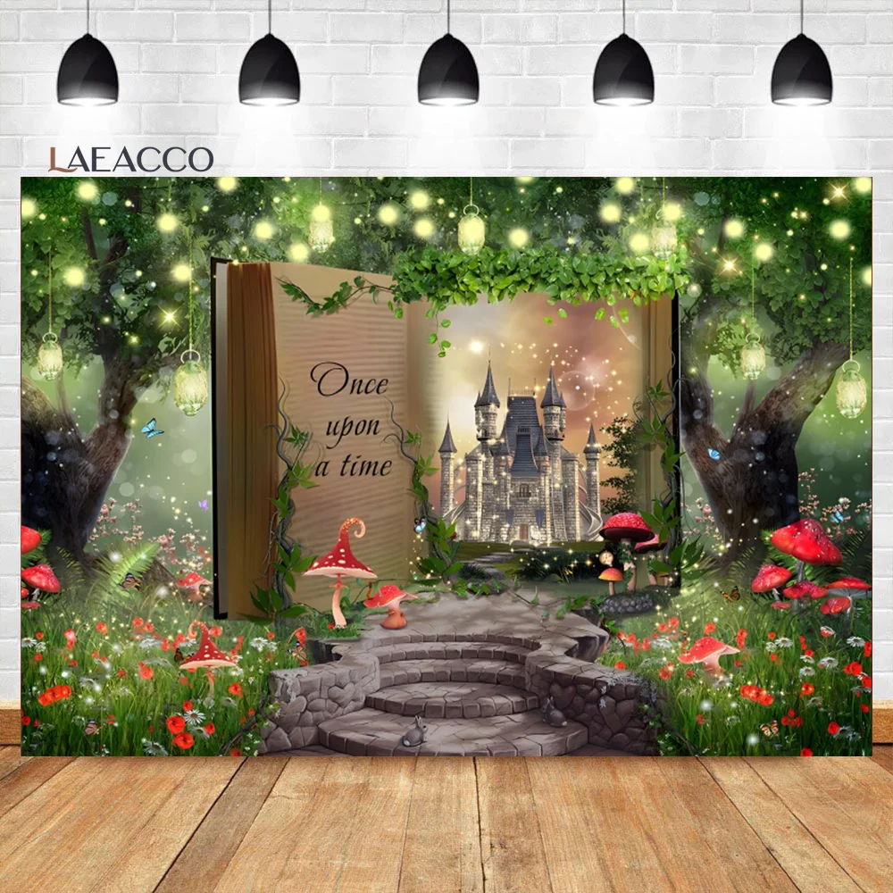 Laeacco Fairy Tale Book Backdrop Ancient Castle Princess Romantic Story Girl Birthday Portrait Customized Photography Background